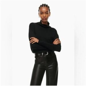 Wilfred Aritzia Cyprie Black Merino Wool Roll Neck Mock Neck Black Sweater